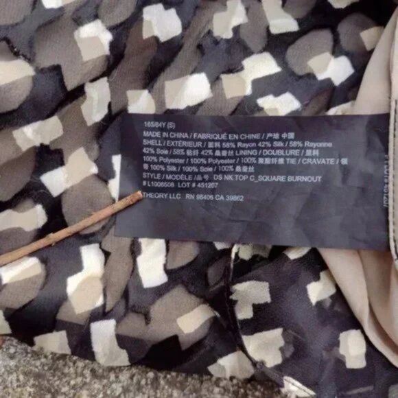 Theory Women's Black Gold Silk Blend Square Burnout Peplum Tie Neck Blouse S NWT - Picture 8 of 8